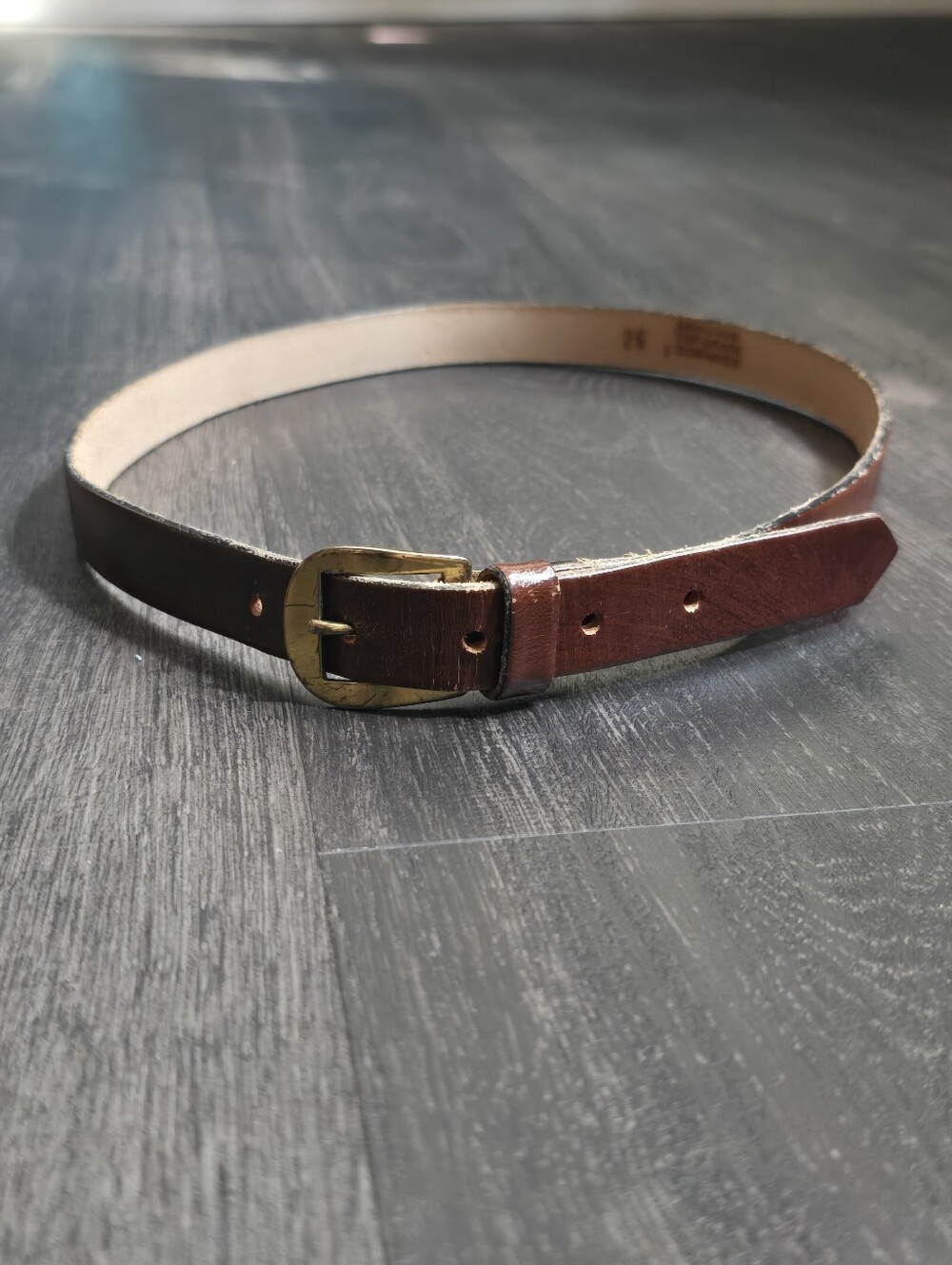 Top Grain Cowhide Leather Belt Womens 26 XS Cognac Brown Brass Buckle Boho